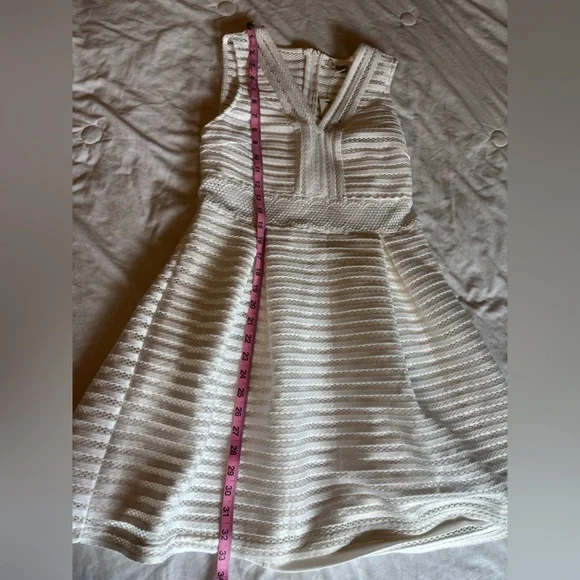 Francesca’s White Cami V-Neck Stripe Lace Illusion Waist Dress - Picture 6 of 11